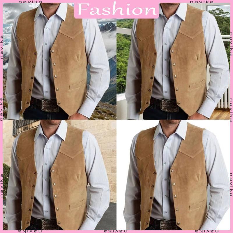 Masculino Suedes Terno Colete Casual Ocidental Jaqueta Mangas V Coletes