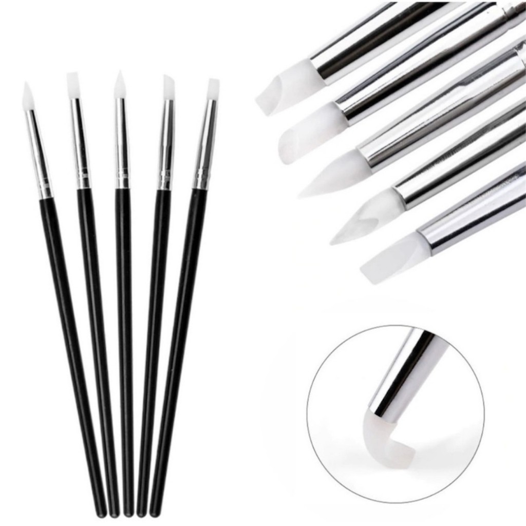 Kit 5 Pincéis de Silicone Odontológico para Resina Composta Escultura Modelagem Dentária