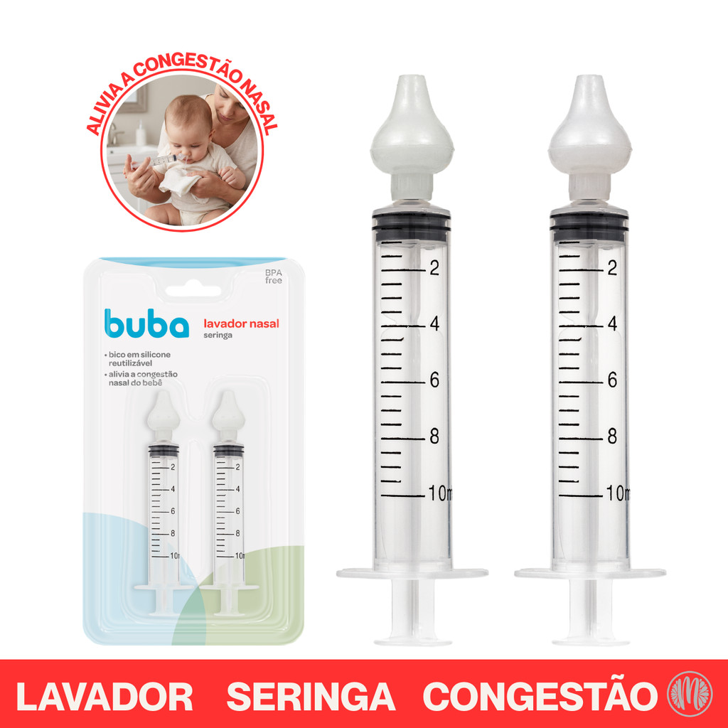 Kit 2 Lavador Nasal Seringa Buba Bebê Bico Silicone