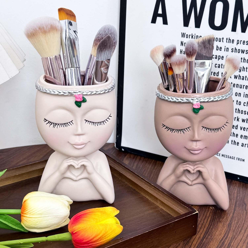 1/2pcs Organizador De Maquiagem Estilo Menina Curativa | Suporte Para Escova De Material De Vinil , Tamanho Compacto Com