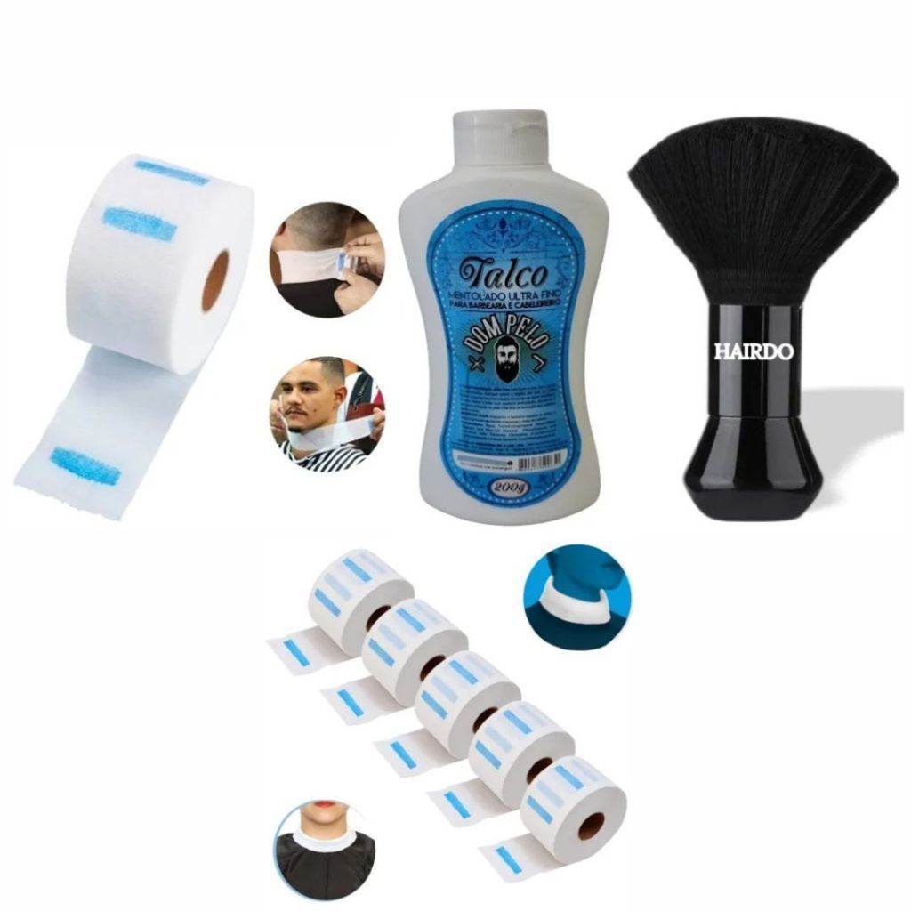 Barbeiro/Barbearia Kit Talco + Espanador bolinha +100 Gola igienica + Barbeiro/Barbearia Barbearia