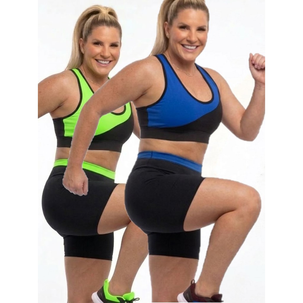 Kit 2 Conjuntos Plus Size Academia Feminino Fitness Short E Top Treino Musculação Crossfit Caminhada Ginástica veste 48