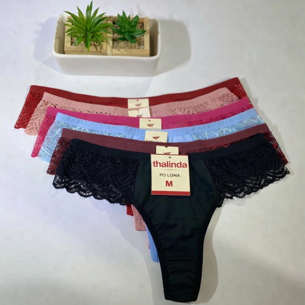 Kit 10 Calcinhas Fio dental Leona Fio Dental E Renda Na Lateral Lingerie Mulher