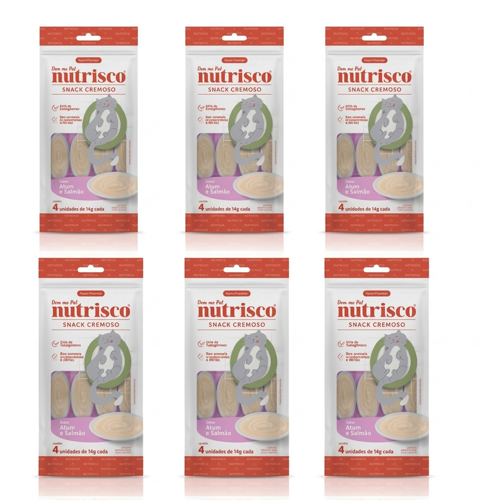 Kit Petisco para Gatos Snack Cremoso Nutrisco Sabor Atum e Salmão 56g C/ 6 unidades