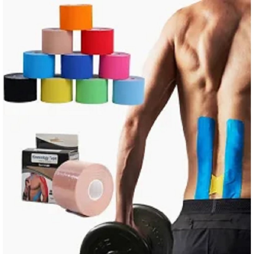 Fita Kinesio Tape Rolo 5cm x 5m Adesiva Elástica Terapêutica Suporte Muscular Várias Cores