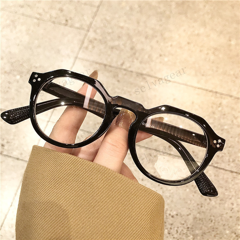 Óculos pretos com armação grossa, para homens e mulheres, moldura redonda, estilo retrô, óculos antiradiação ovalados em Oferta na Shopee
