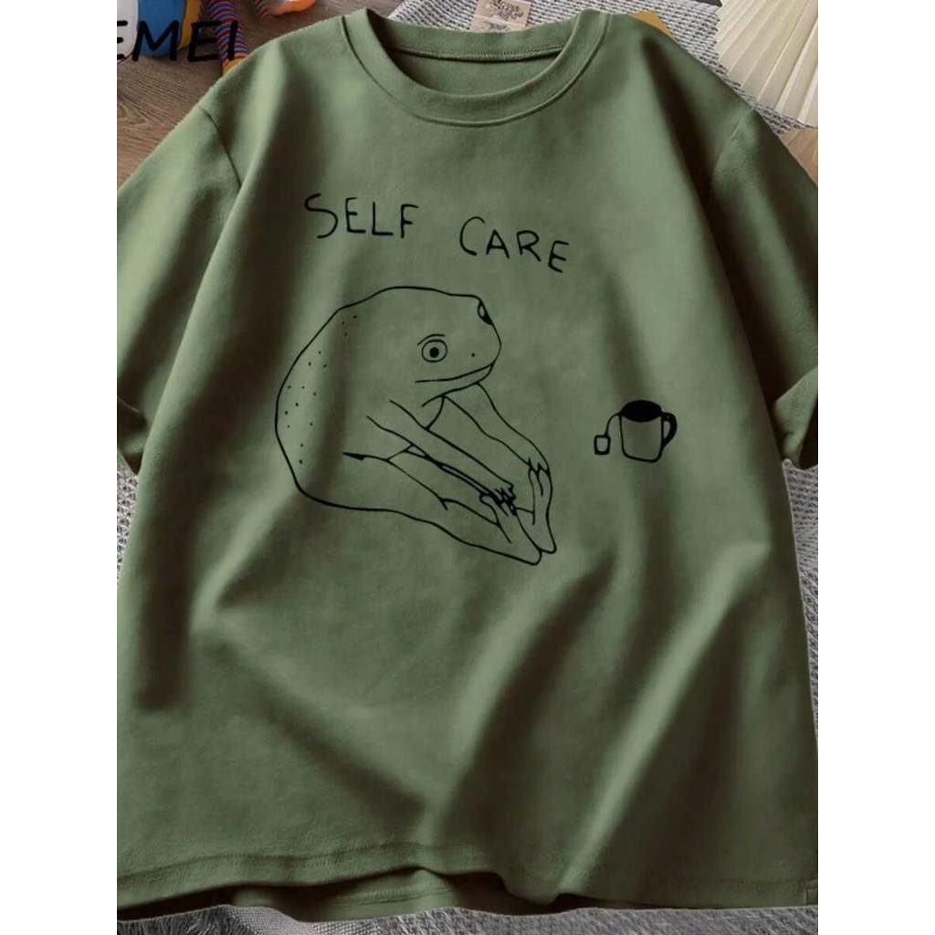 Camiseta Feminina Estilosa Estampada Self Care Lançamento Camiseta 100% Algodão