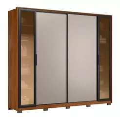Guarda Roupa Casal Laredo D44910kpe Nogueira Nude Tx Com Vidro Reflecta E Pés Demóbile - Demartêz