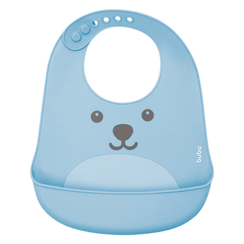 Babador Buba em Silicone com Pega Migalha Azul Ursinho