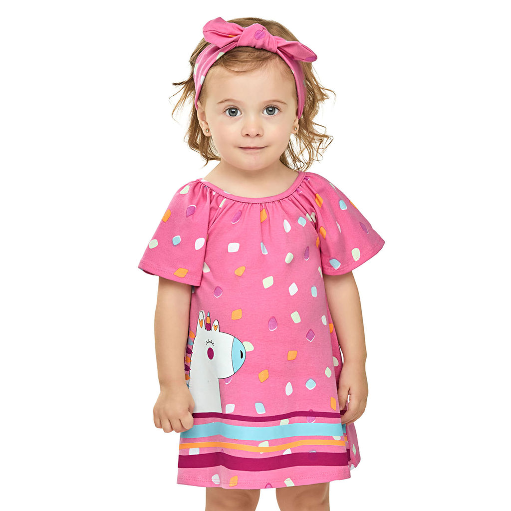 Vestido Bebê Menina Com Faixa Para Cabelo Elian Rosa