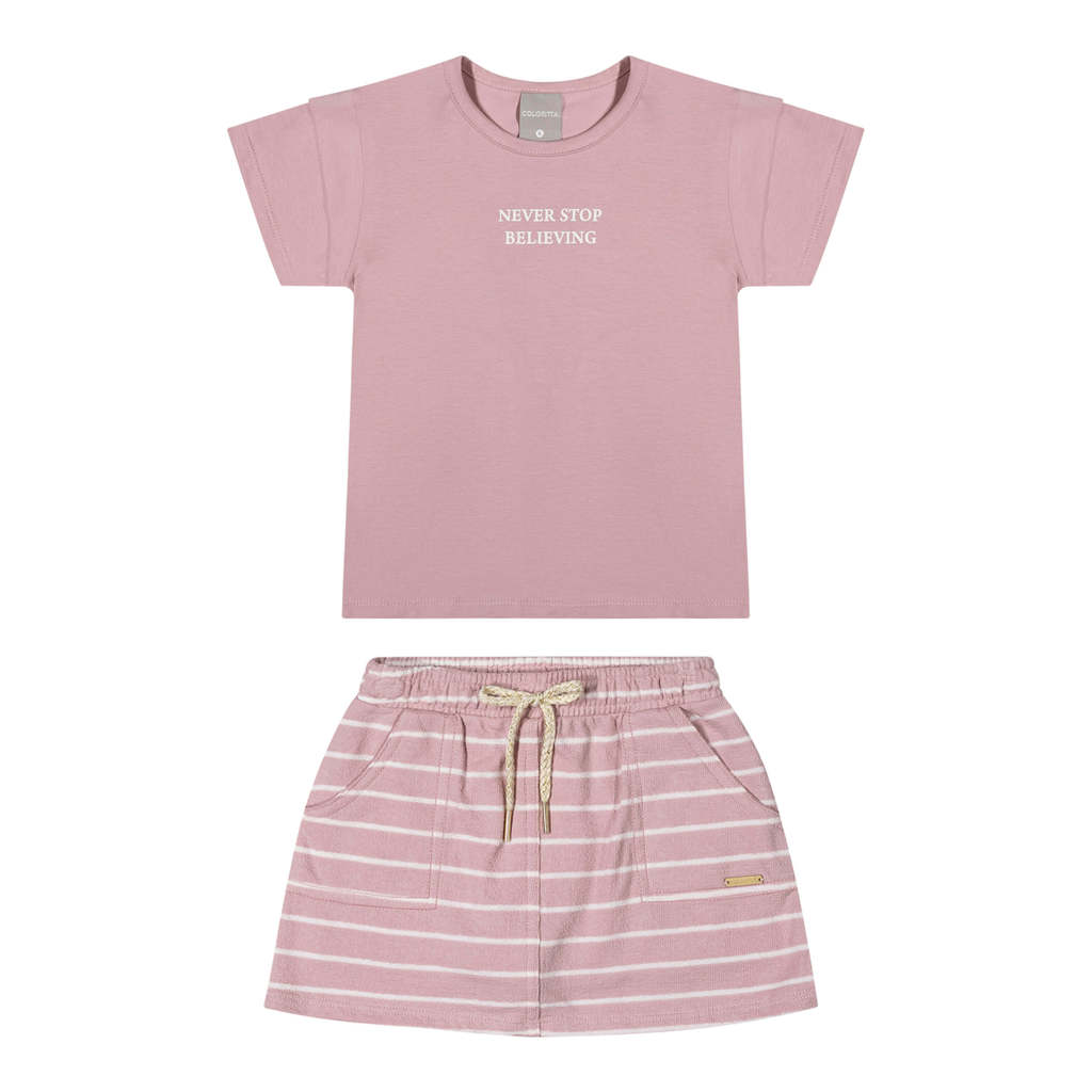 Conjunto Infantil Menina Listras Colorittá Rosa em Oferta na Shopee