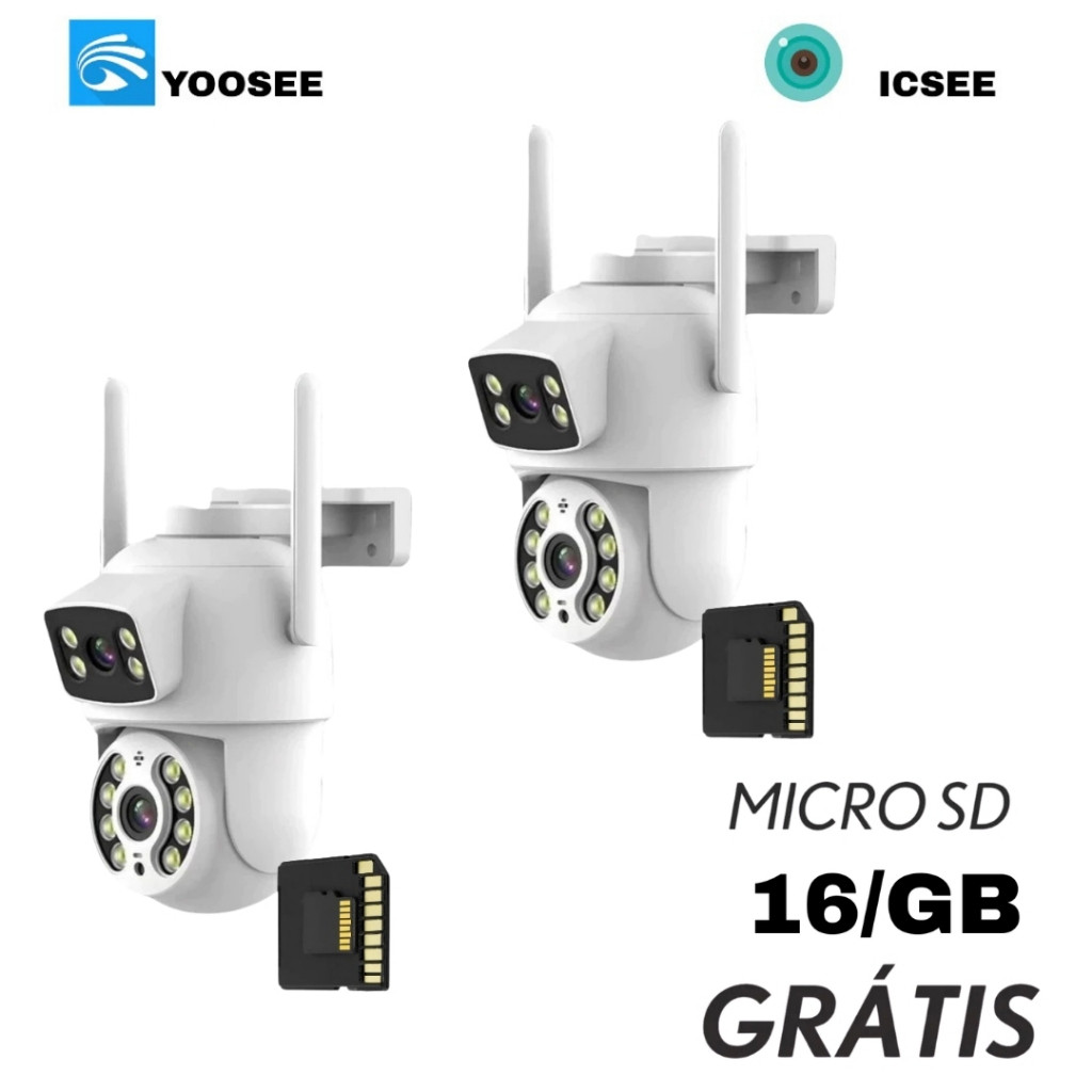 Kit2 Câmera De Segurança Lente Dupla IP66 Wi-Fi 360° Sensor Movimento Visão Noturna+MICROSD 16GB