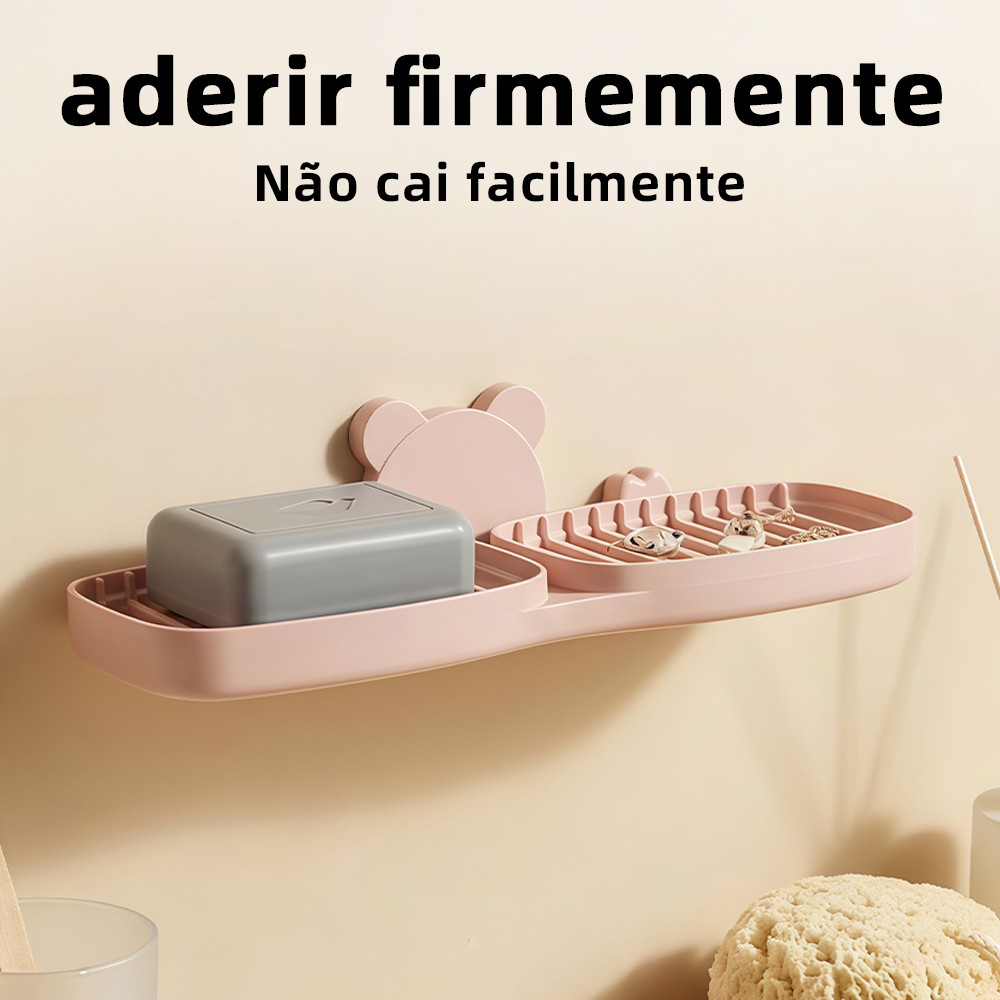 Saboneteira Dupla 2 Camadas Caixa Organizadora para Banheiro Auto-Adesiva na Parede Não Fura Urso Decorativo Moderno em Oferta na Shopee