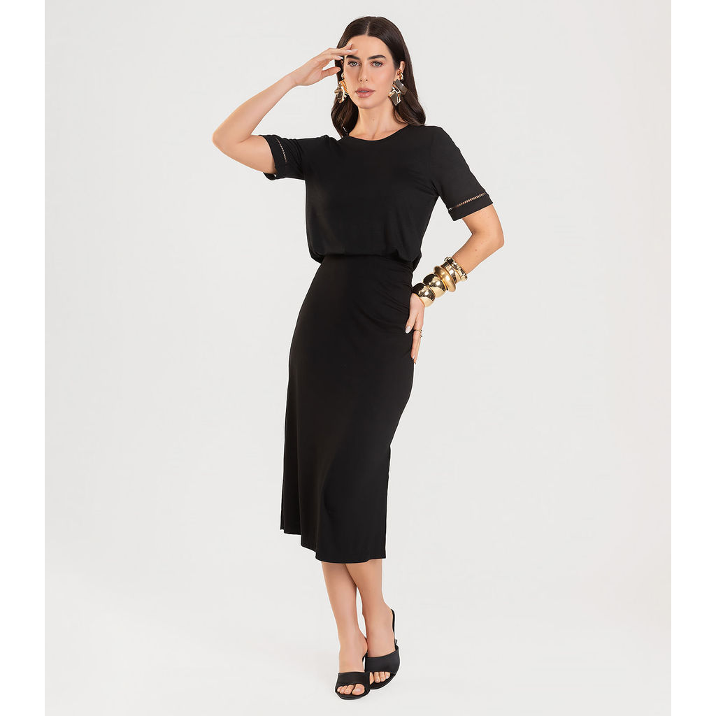 Saia Midi Feminina Dianna Preto em Oferta na Shopee