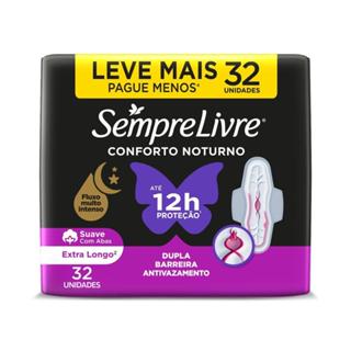ABSORVENTE SEMPRE LIVRE CONFORTO NOTURNO SUAVE COM ABAS 32 UNIDADES em Oferta na Shopee