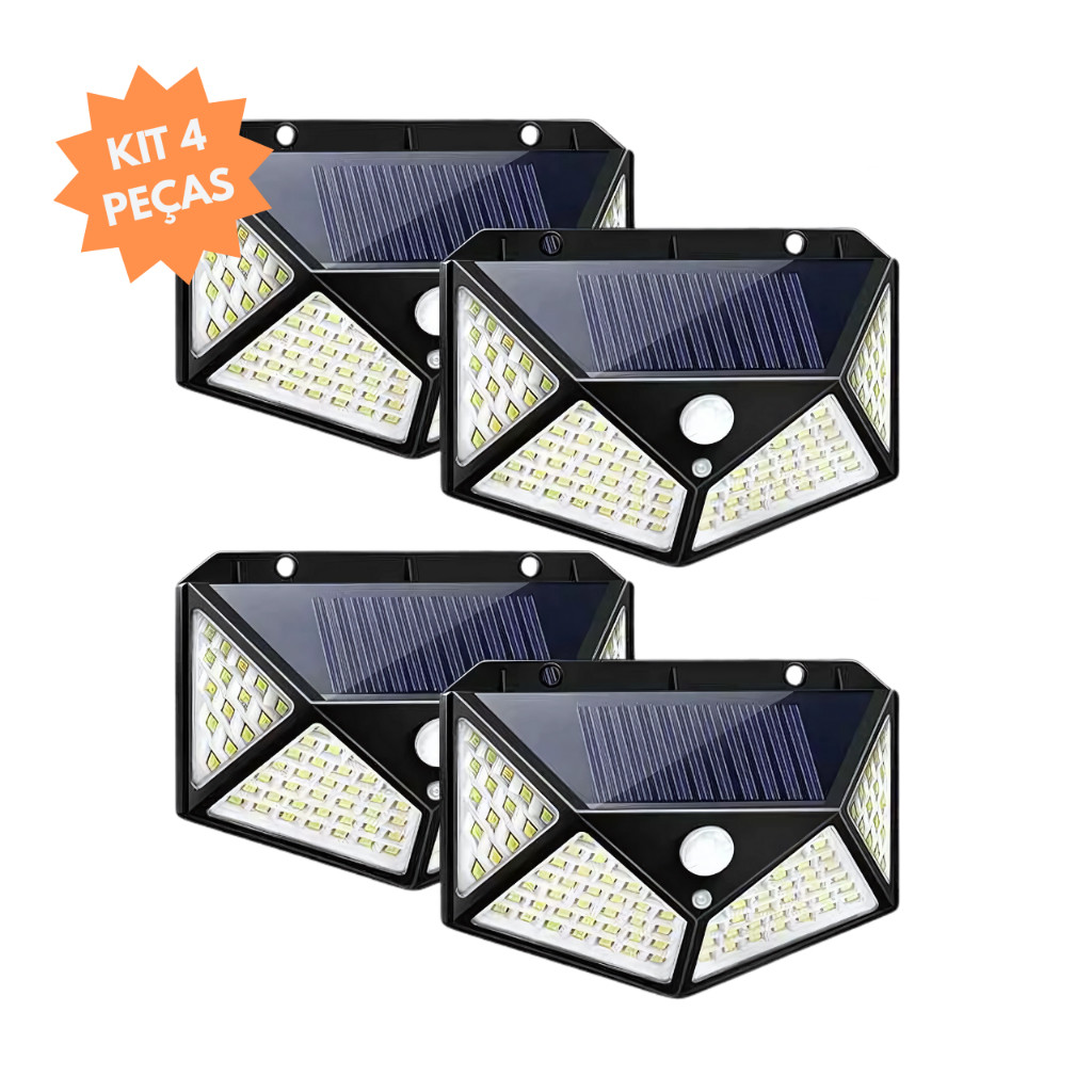 Arandela Solar 100 Led's 3 Modos Luminária Com Sensor Prova D'água Parede Aréa Externa Jardim