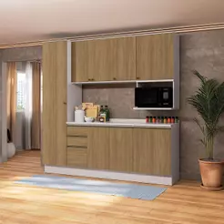 Armário de Cozinha Compacta Nicho Micro-ondas 100% MDF 230cm Branco/Nogueira Celeste Kappesberg