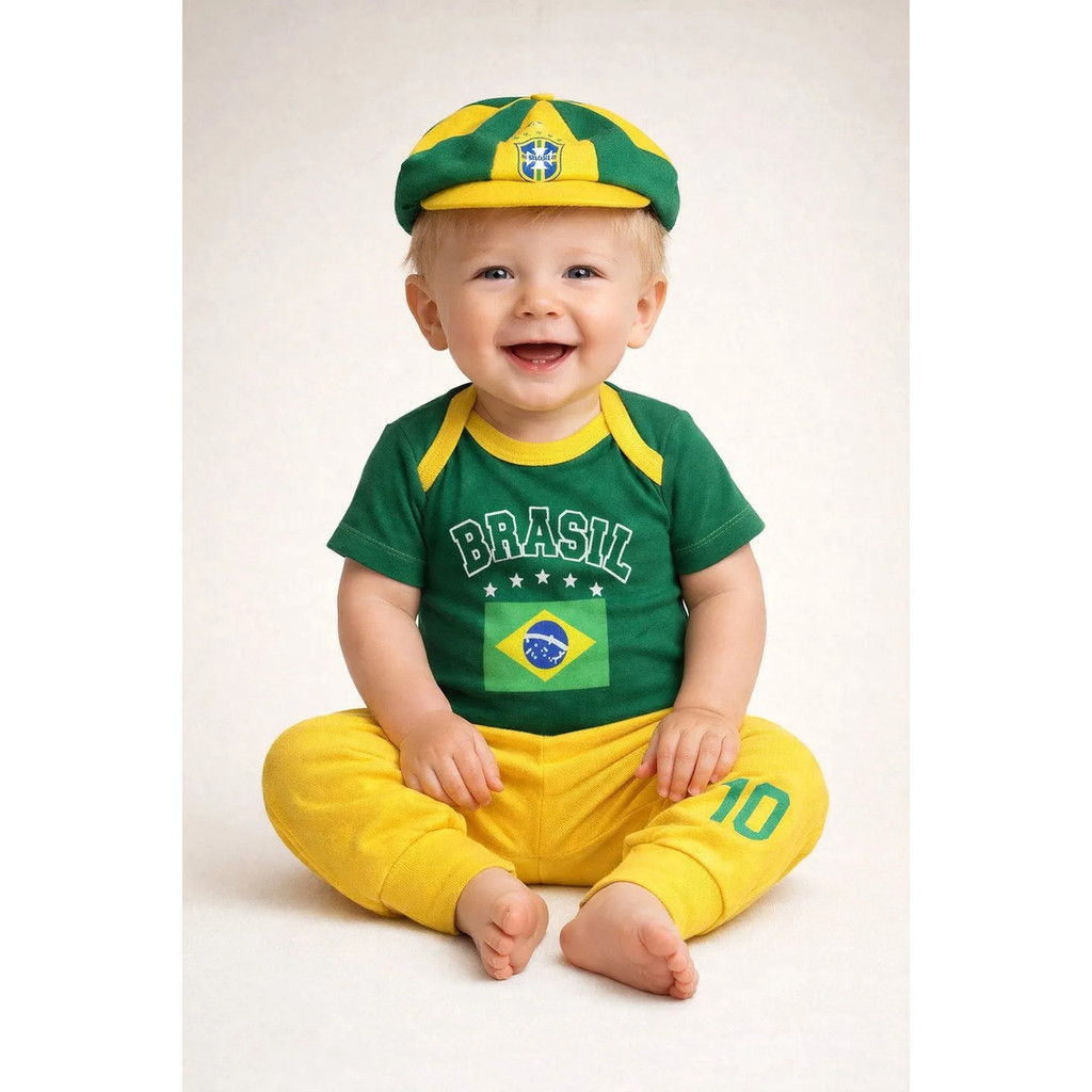 Body E Mijao Bebe Copa Do Mundo Temático Faixa E Boina Br