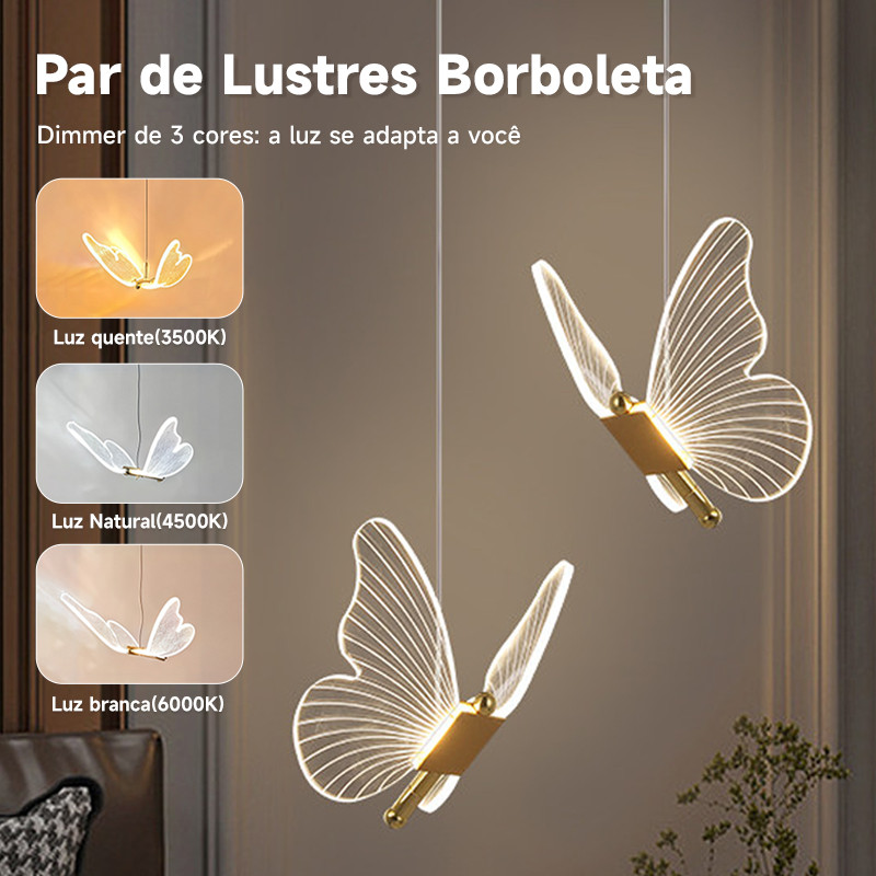 ????(3 cores em 1 luz)Lustre e Arandela Borboleta Dourada LED Bivolt 3 Modelos para Quarto Sala Jantar