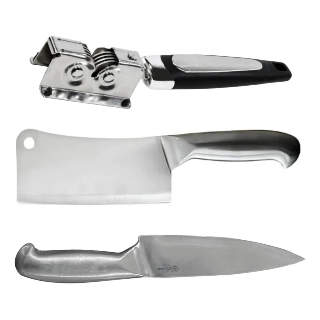 Kit 3 itens Amolador Faca Cutelo Peixeira  Afiador Profissional e Cutelo Cabo Inteiriço
