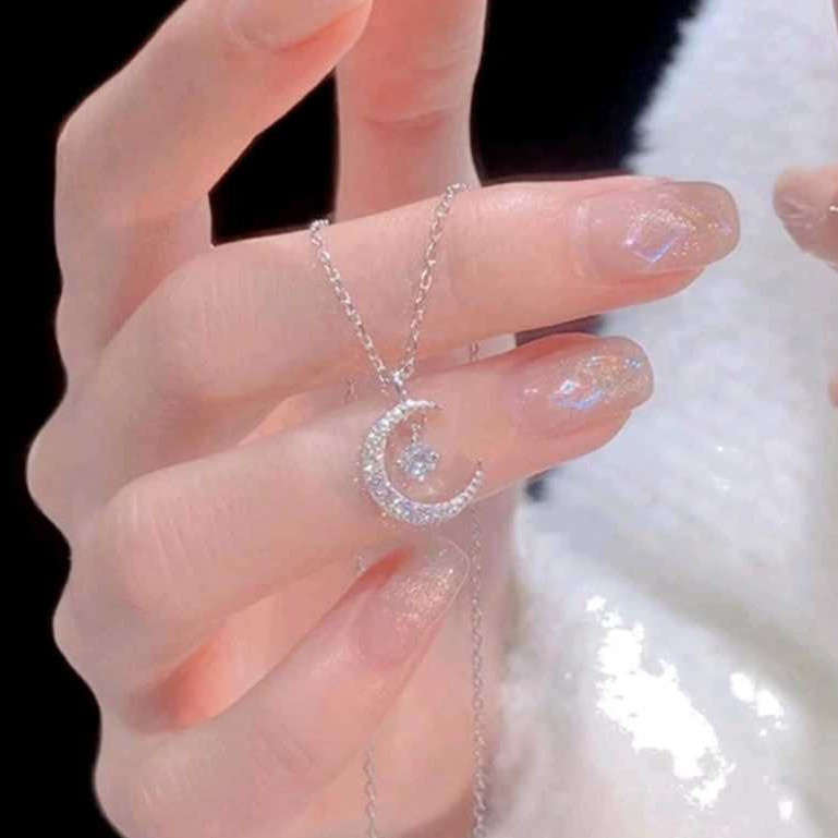 Colar Lua e Sol Brilhante Strass Pingente Kawaii Fofo Aesthetic Moon Corrente Aço Inox Presente