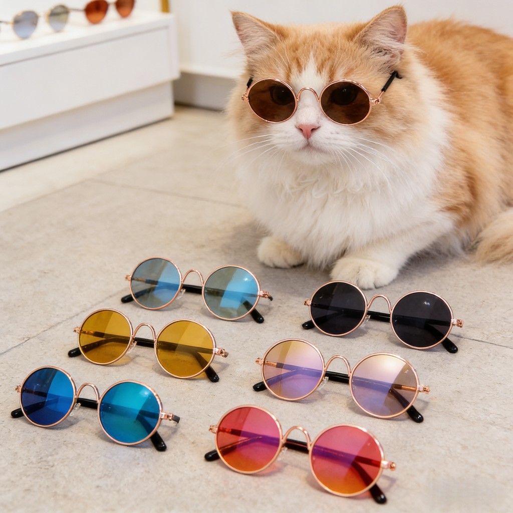 Óculos De Sol Refletivos Circulares Para Animais De Estimação , Fotos Engraçadas Cães E Gatos , Decorativos