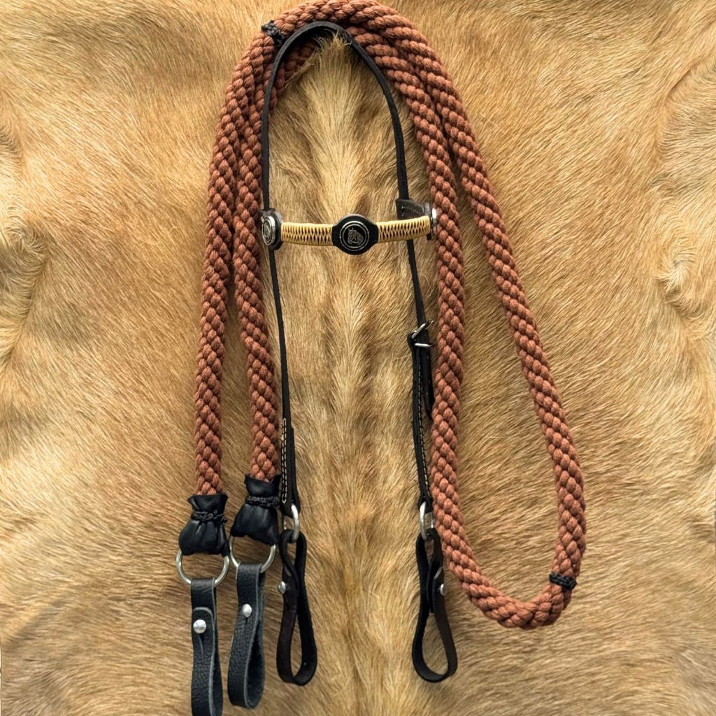 kit cabeçada country em couro para cavalo + rédea de lã torcida grossa macia reforçada Oferta