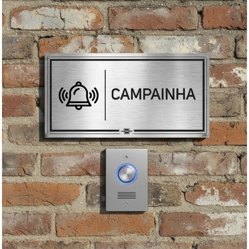 Placa Campainha 20x10 Cm Pvc Adesivado Aço Escovado