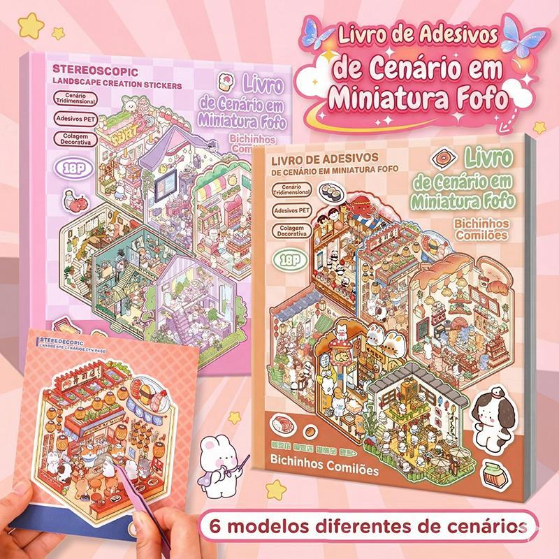 Caderno Adesivos 3D Sem Tela Brinquedo Educativo Presente Criança 6 Cenas 18 Páginas Bichinhos Fofos em Oferta na Shopee