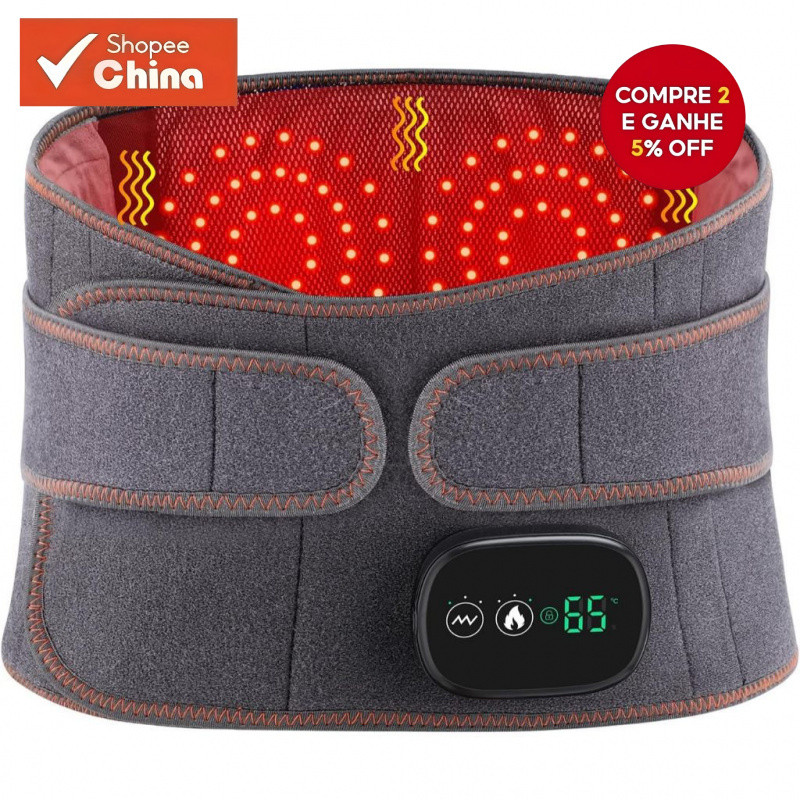 Almofada de Aquecimento Sem Fio para Massageador Lombar, com 3 Modos e Vibração, Cinto de Suporte para Terapia de Luz Ve