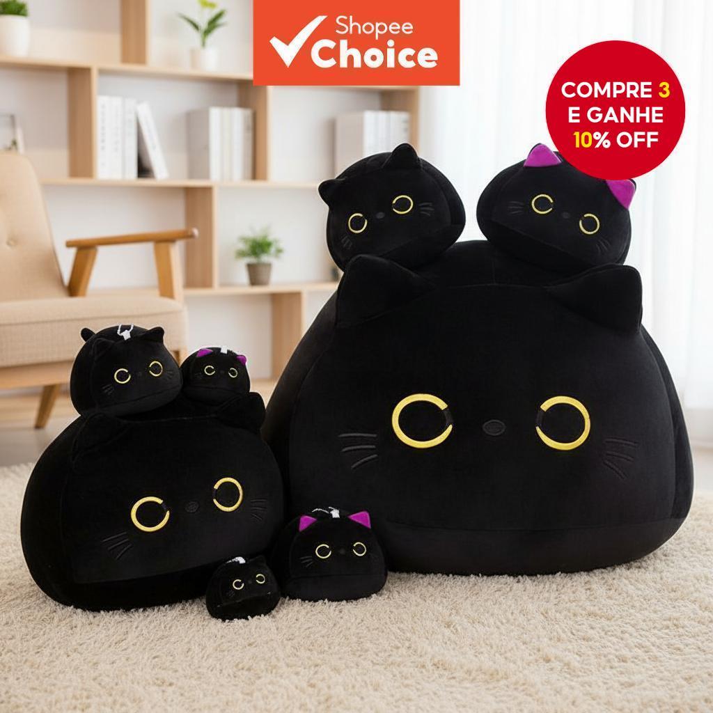 Adorável pelúcia de gato preto de 40cm - Travesseiro macio