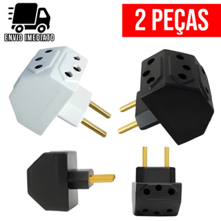 Kit 2 Adaptador de Tomada Benjamin Multiuso Meia Lua com 5 Entradas Bivolt 10A e 20A em Oferta na Shopee