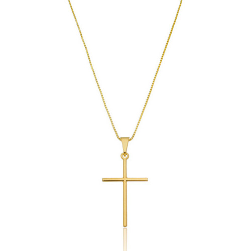 Corrente Cordão Masculino Dourado + Pingente Cruz Crucifxo Dourado