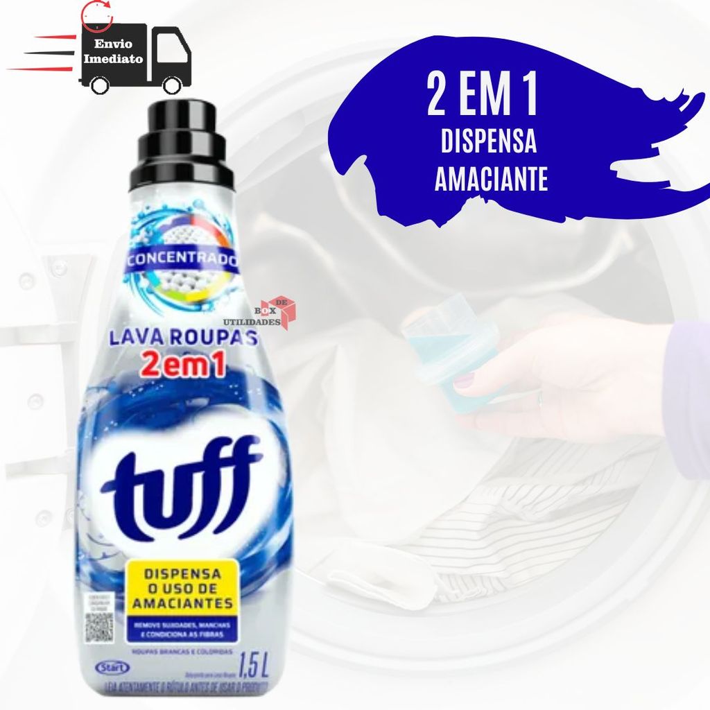 Lava Roupas 2 em 1 Tuff Concentrado Dispensa Uso Amaciante 1,5L 1500 ml