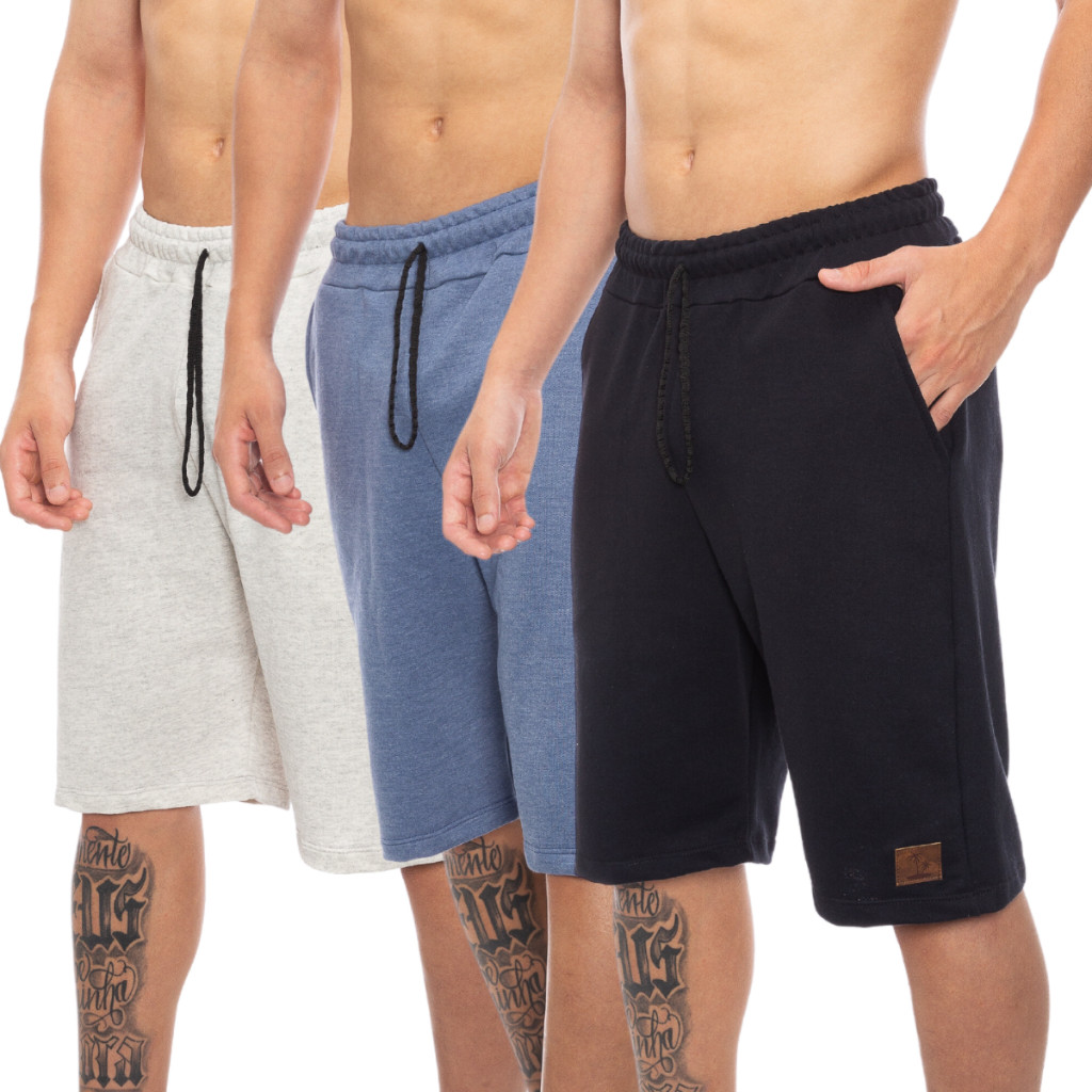 Kit Bermudas de Moletom Masculina Academia Casual Treino