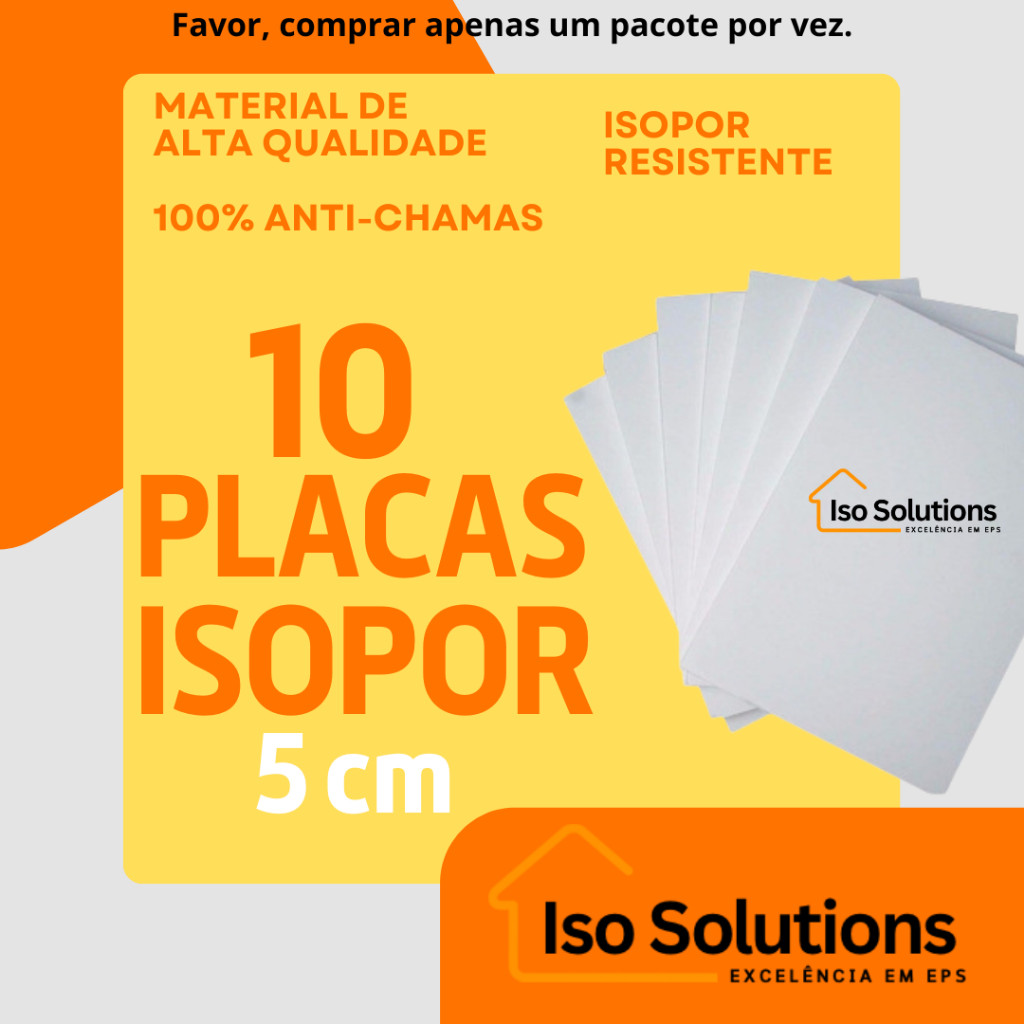 10 PLACAS DE ISOPOR EPS ANTICHAMAS COM 50 MM (5 CM) DE ESPESSURA - 100 x 50 CM - ISOLAMENTO ACÚSTICO E TÉRMICO em Oferta na Shopee