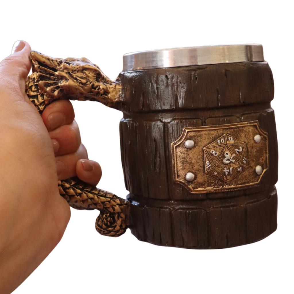 Caneca de Chopp Cerveja Barril Alça Dragão Medieval Nórdico 300 ML