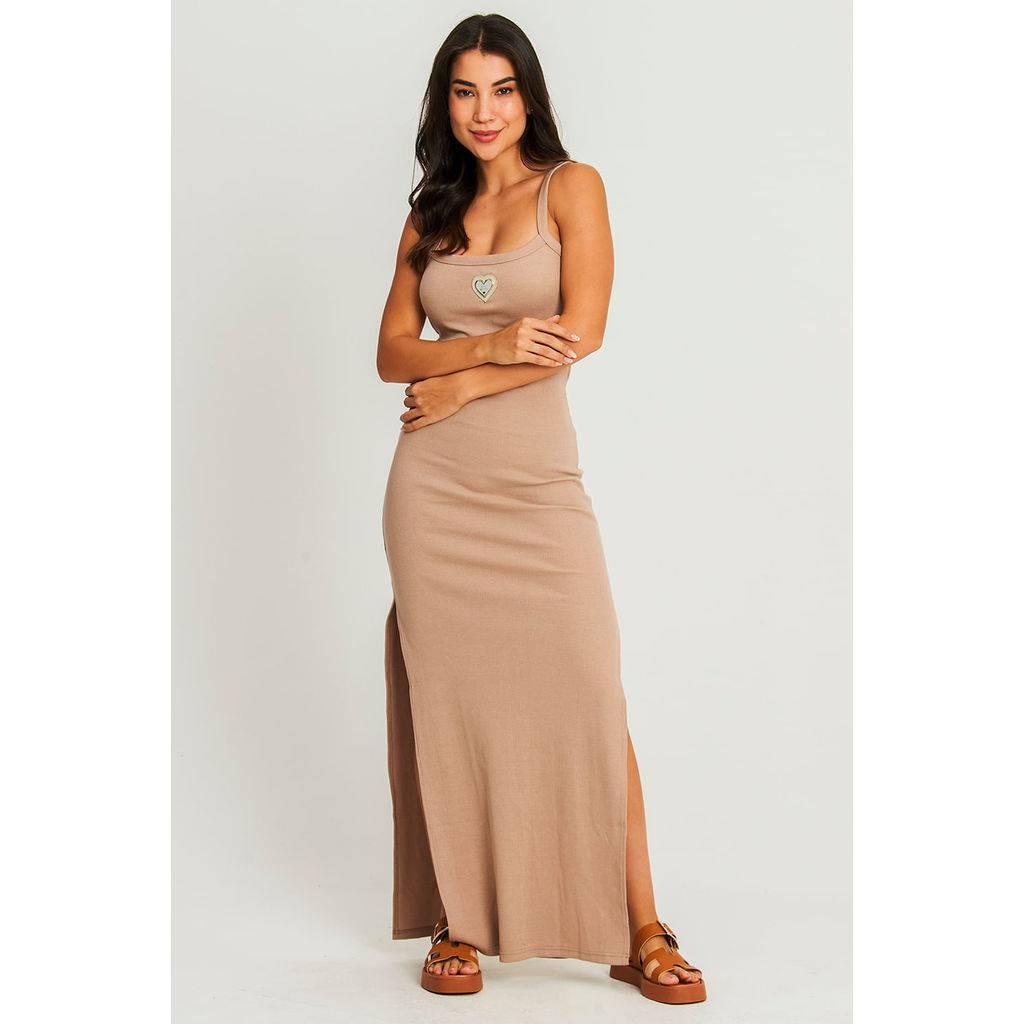 Vestido Longo Canelado Fenda Polo Wear Bege Claro em Oferta na Shopee