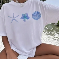 CAMISA FEMININA MODA PRAIA DELICADA ESTAMPA PREMIUM CAMISETA FEMININA 100% ALGODÃO MODA