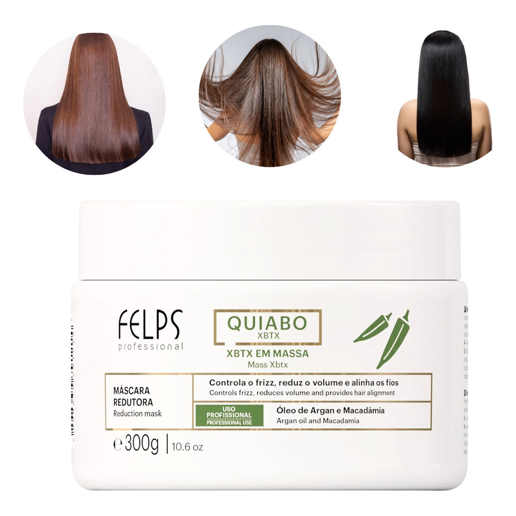 XBTX Em Massa Okra Quiabo Felps Profissional Redutor de Volume Antifrizz Alisamento Sem Formol 300g