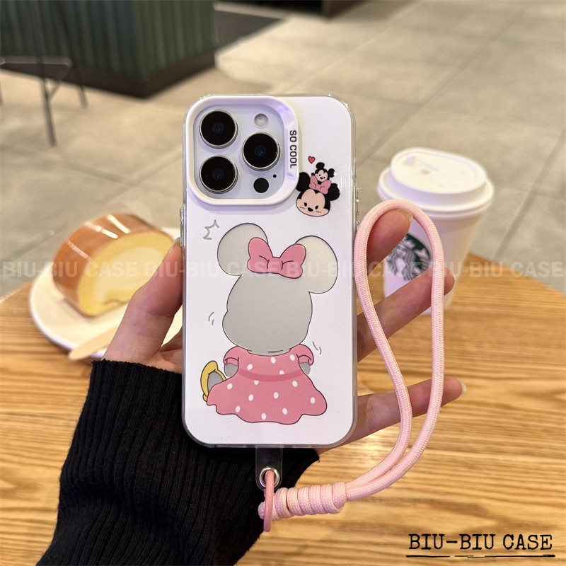 Capinha capa Mickey Mouse rosa para iPhone 17 11 12 13 15 14 16 Pro Max Xr Xs Max 7+ 8+ pulseira rosa Capa TPU choque