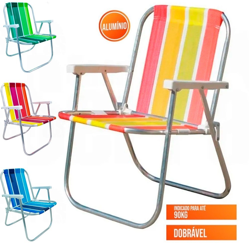 Cadeira de praia varanda alta em alumínio CAD0047 Botafogo em Oferta na Shopee