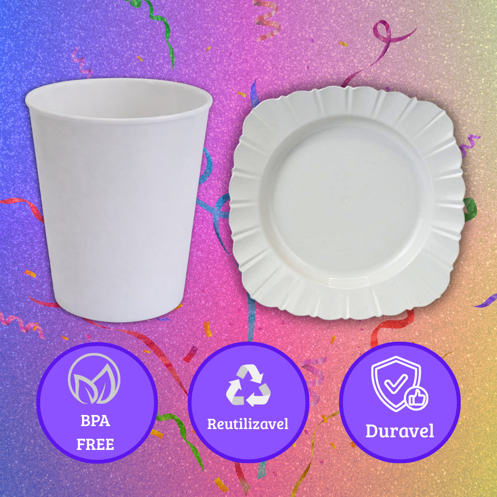 Kit Festa Copos e Pratos Para Sobremesa Eventos Festa Plastico Reutilizavel em Oferta na Shopee