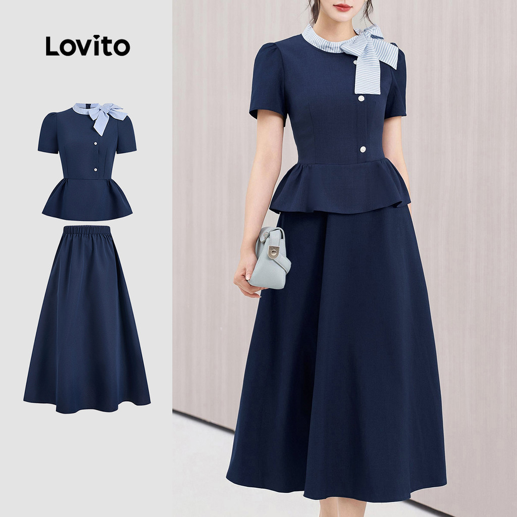 Lovito  Tops ou Bottoms Elegantes com Assimétrica Primavera/verão Azul Marinho para Mulheres L172ED537 em Oferta na Shopee