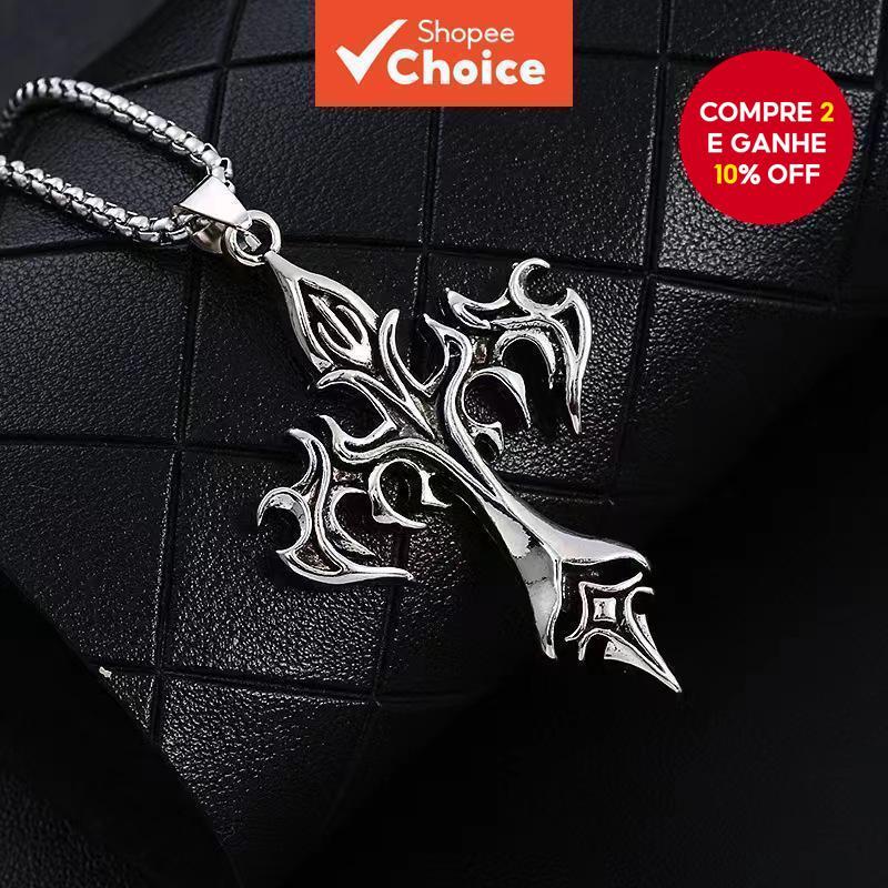Novo Colar Vintage Com Pingente De Cruz De Chama Para Homens – Joias Modernas De Comprimento Longo Amantes De Estilo Exc