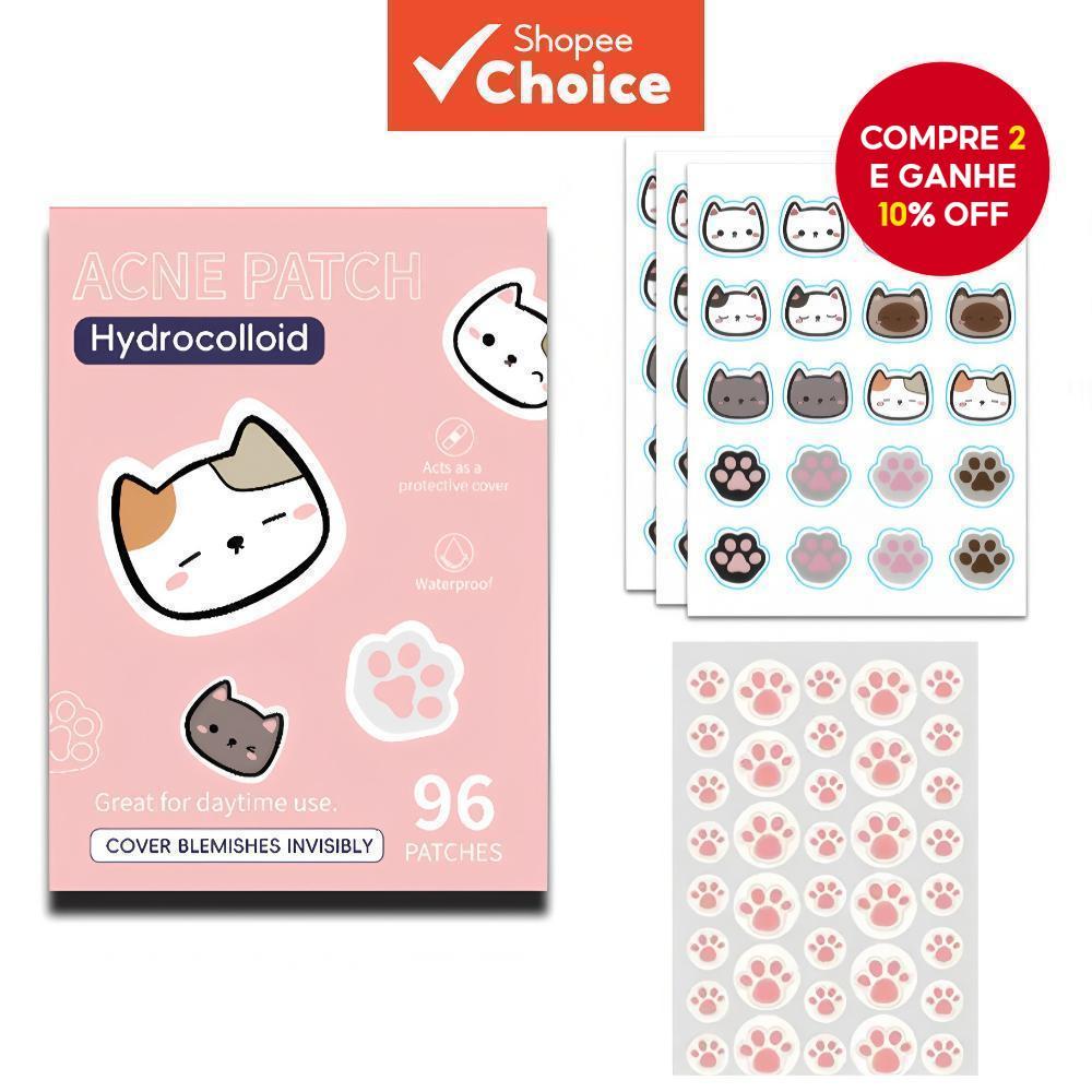 96 PCS de Patches Hidrocolóides para Acne no Rosto, adesivos bonitinhos para cobrir espinhas e manchas.