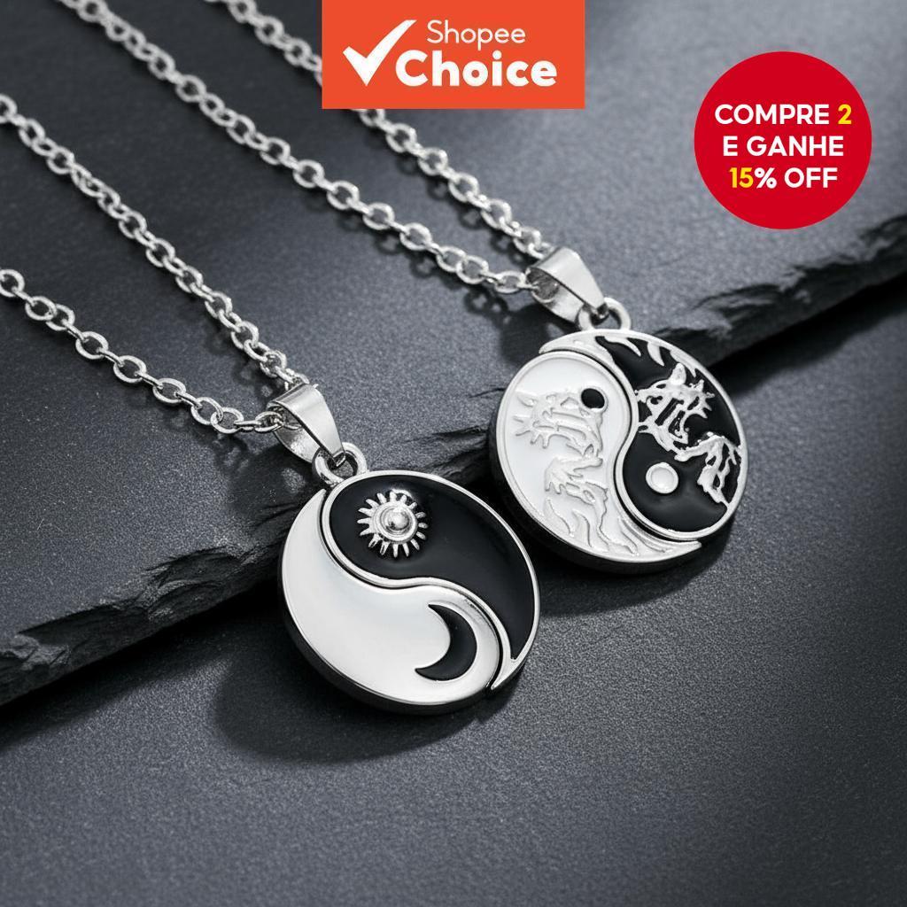  Conjunto de 2 Colares de Dragão Yin Yang para Melhores Amigos, Joia de Amizade com Pingente Vintage Tai Chi Estrela e
