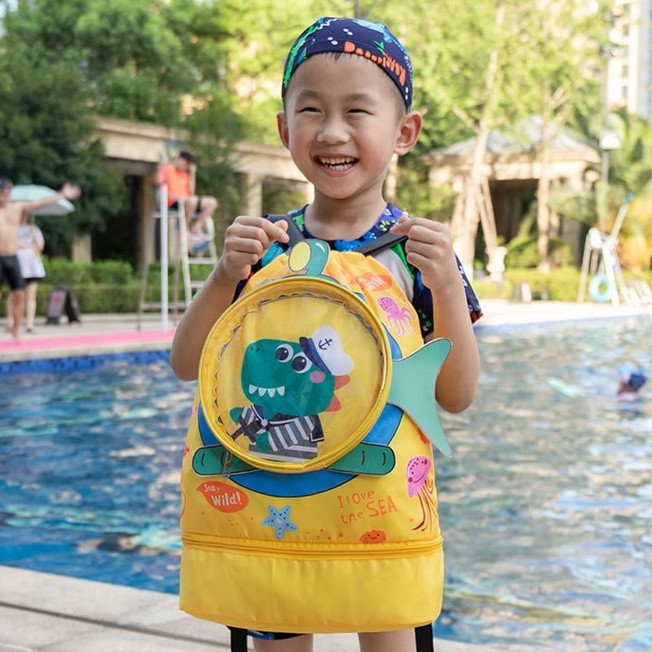 Mochila de praia para crianças, mochila de maiô com compartimento para itens molhados do bebê, bolsa de viagem impermeáv