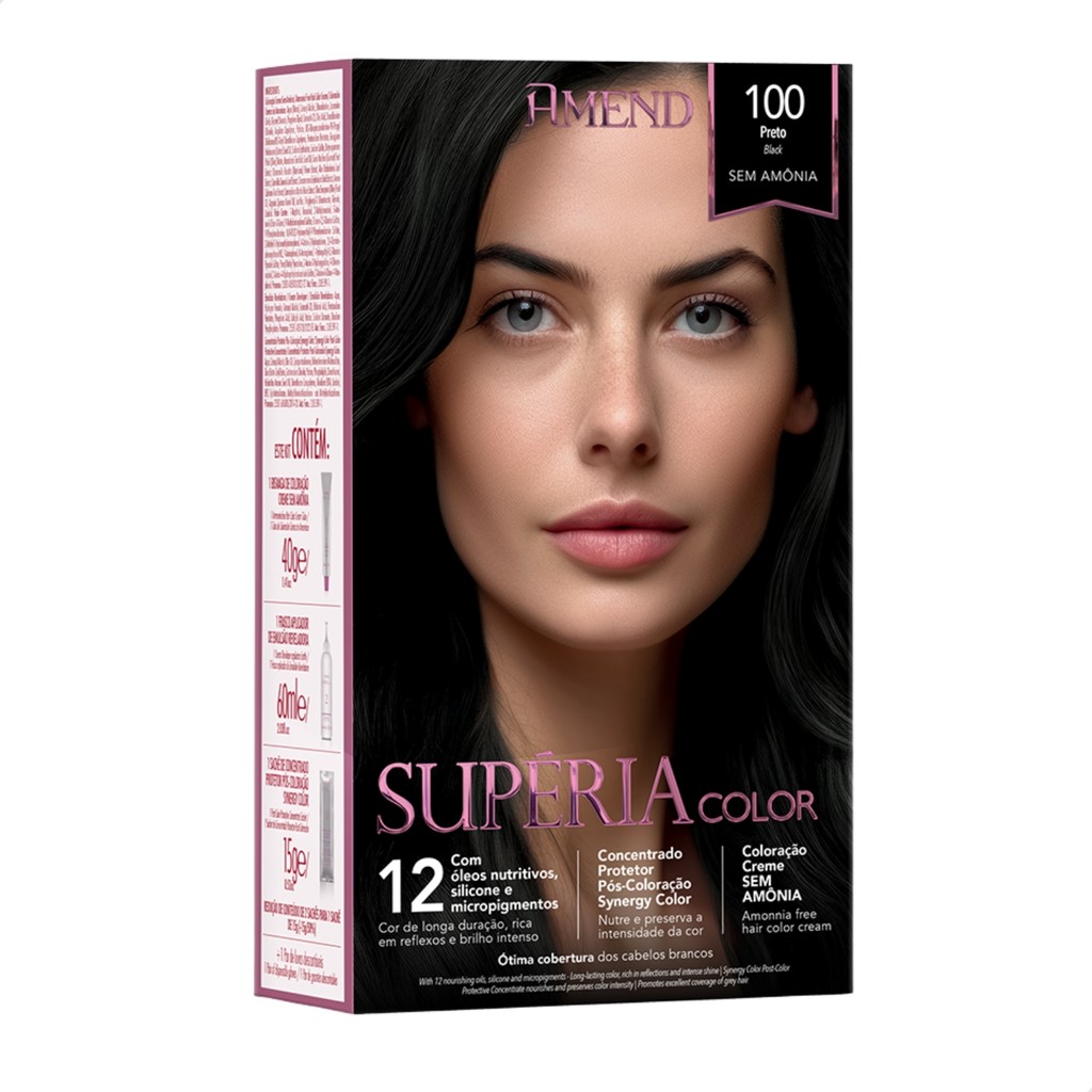 Tinta de Cabelo Amend Superia Color 100 Preto Sem Amônia