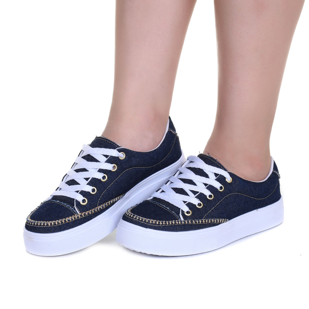 Tênis Plataforma Sapatenis Feminino Casual Jeans Pedras Coloridas Estiloso